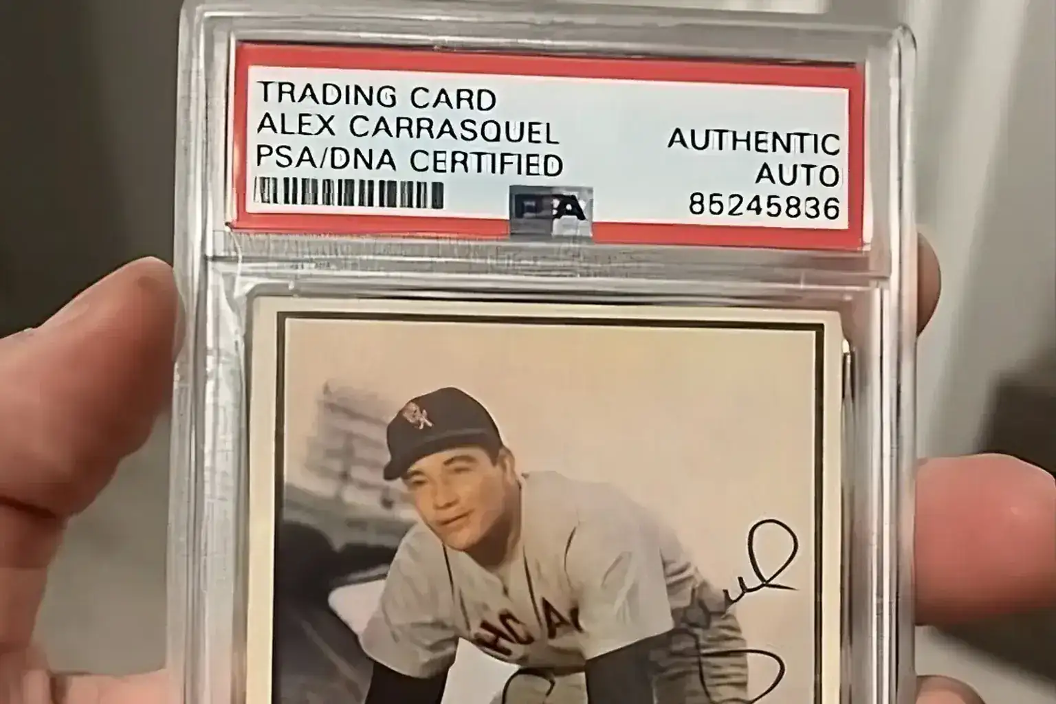 Sell sports memorabilia for cash — PSA/DNA certified autographed Alex Carrasquel vintage baseball card in a graded slab